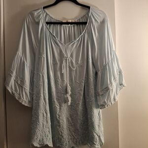 La Bellum Hillary Scott Light Blue Embroidered Blouse